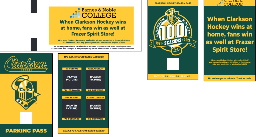 Collage of season tickets, parking passes and game tickets.